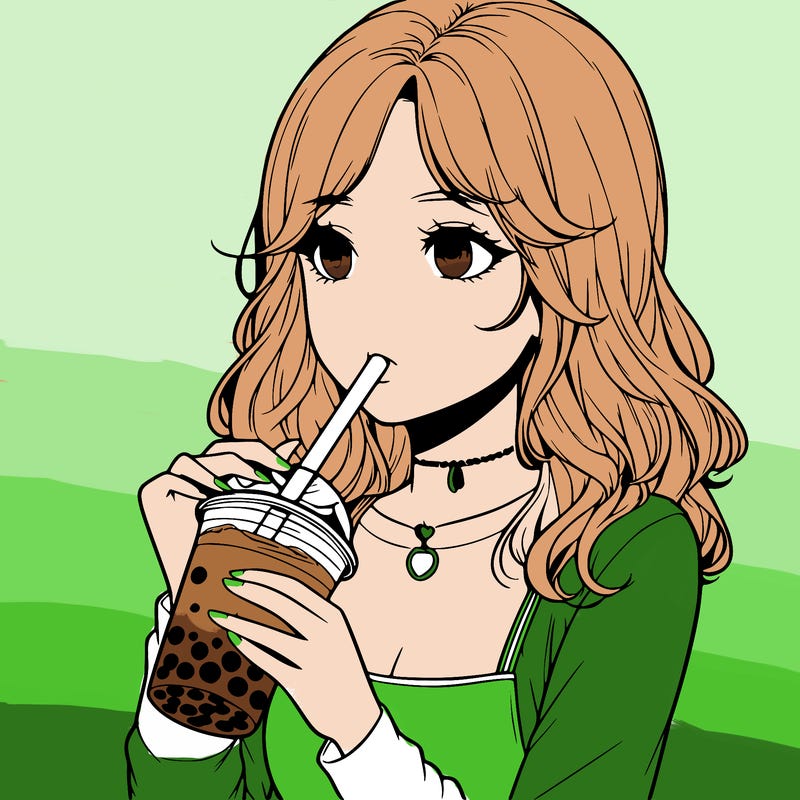 realistic girl drinking boba tea