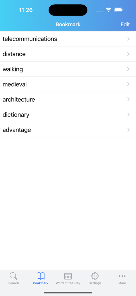 Ultimate Lac Viet Dictionary - 궁극의 락 비엣 사전 앱 인터페이스 내 북마크된 단어 목록
