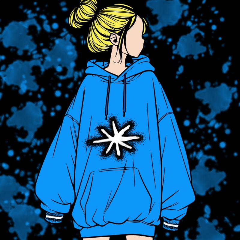 realistic girl with a oversized sweatshirt on and a bun