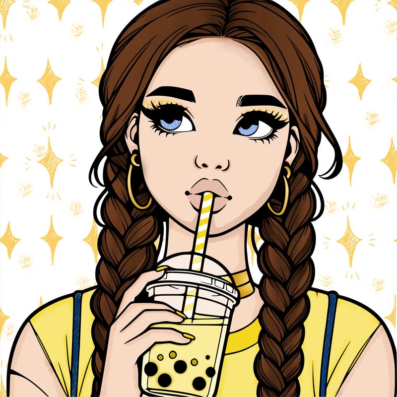 realistic girl with braided hair drinking boba