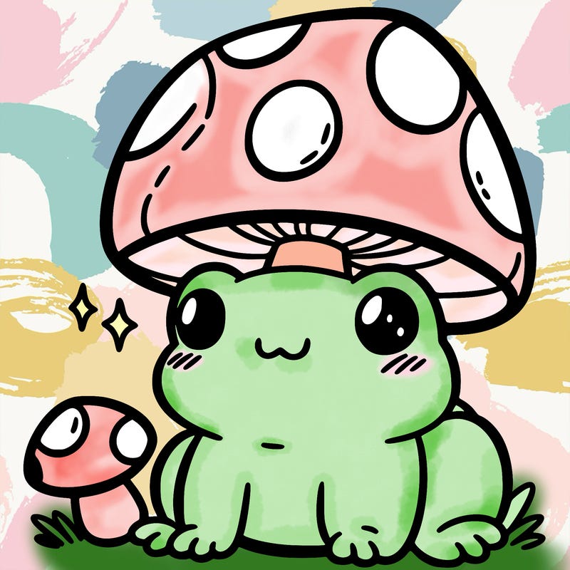 a cute frog with a mushroom hat