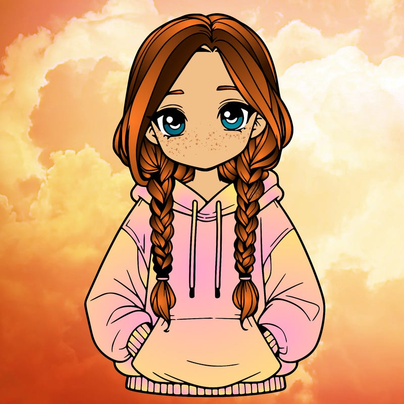 a realistic girl with a oversized hoodie and she has braids