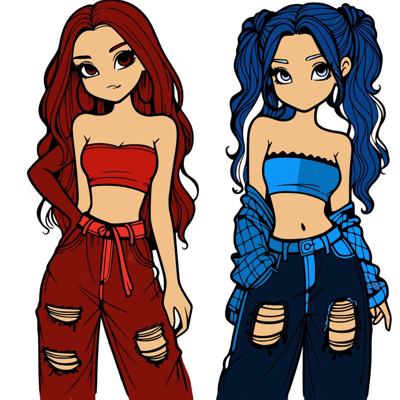 2 girls in crop tops and baggy jeans ripped