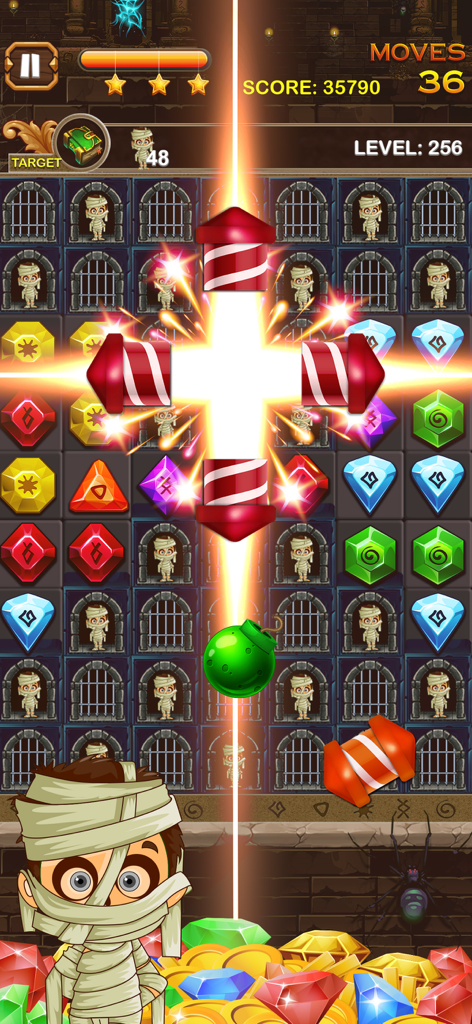 Jewel Ancient Treasure - Effet d'explosion de fusée dans le jeu de puzzle match 3 Jewel Ancient Treasure
