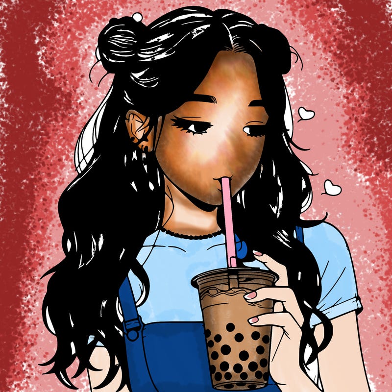 aesthetic realistic girl with boba