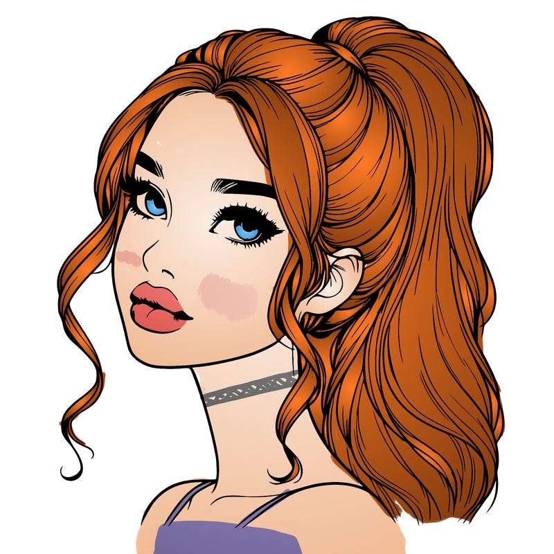 realistic girl with a ponytail on her hair and lips