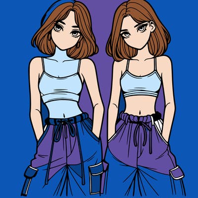 two girls with crop top with baggy pants
