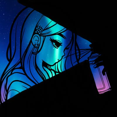 a realistic girl spray painting