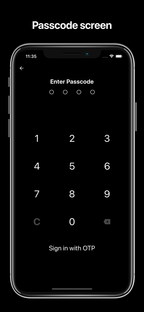 Passcode entry screen for the Angkor DC app on a smartphone