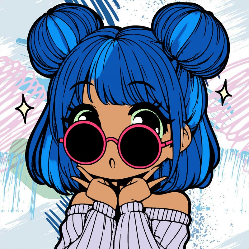 manga girl with hairbuns and sun shape sunglasses