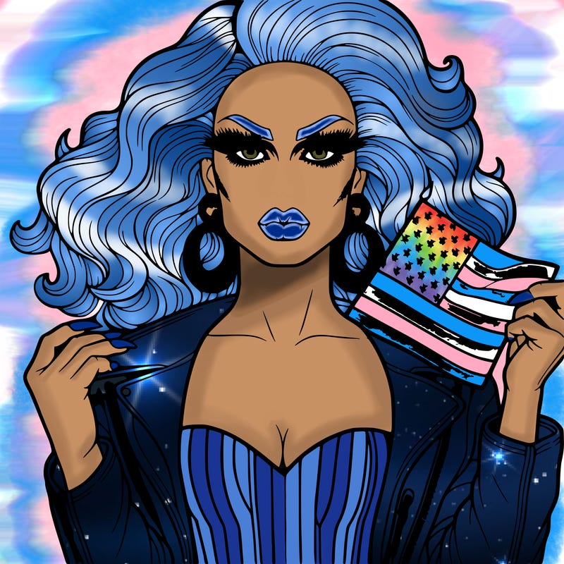 a drag queen with clothes with an american flag realistic