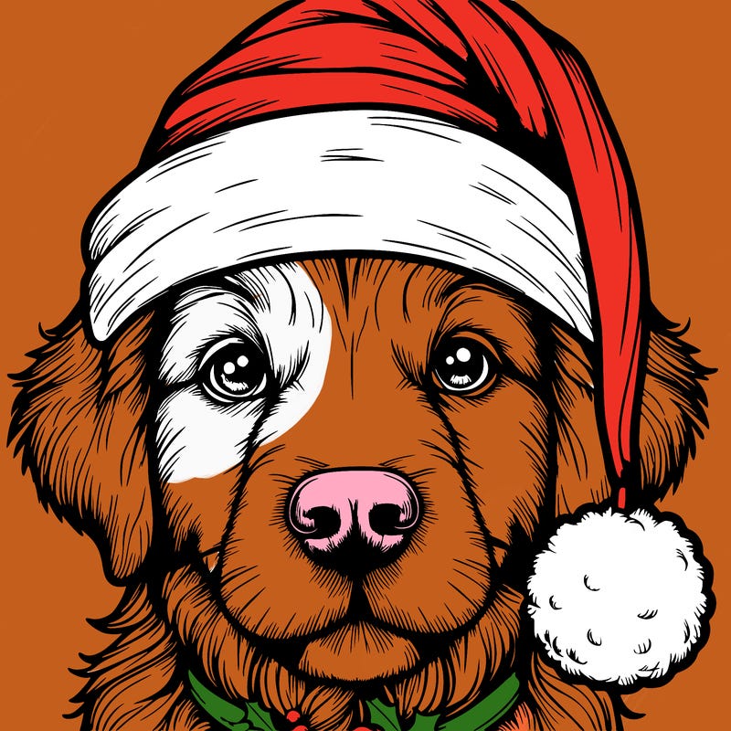 realistic dog with a christmas hat