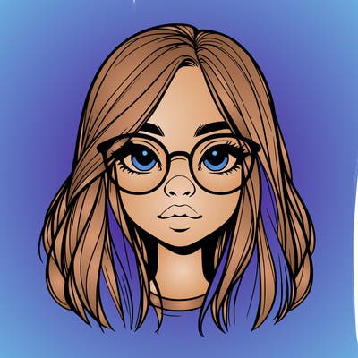 realistic girl with her hair down and glasses  and a nose