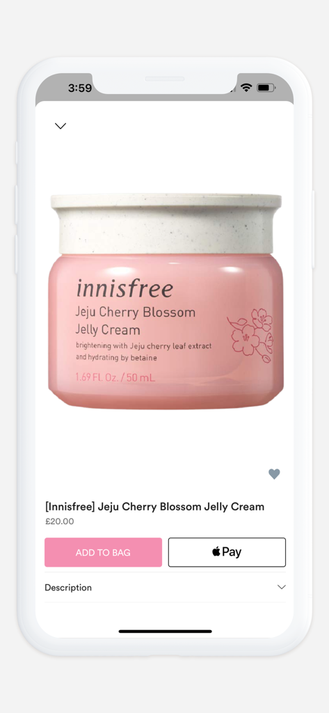 LIKESKIN - Product listing for Innisfree Jeju Cherry Blossom Jelly Cream on the LIKESKIN mobile app.