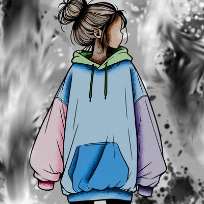 realistic girl with a oversized sweatshirt on and a bun