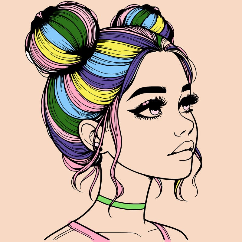 realistic girl with buns on the top of her head