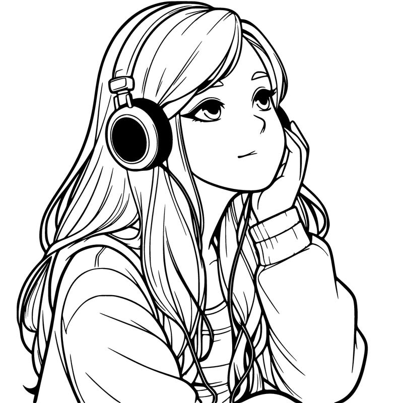 realistic girl listening to music