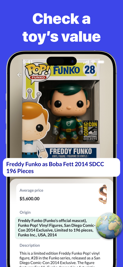 AI Scanner app screen identifying a collectible Funko Pop toy and its market value