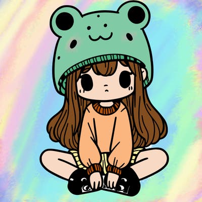 a girl wearing a frog hat and some frog socks