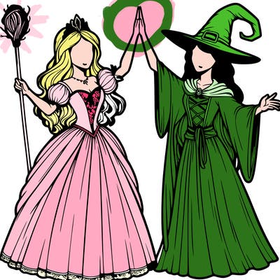 detailed realistic split of a princess and a witch