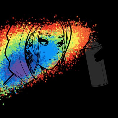 a realistic girl, spray painting