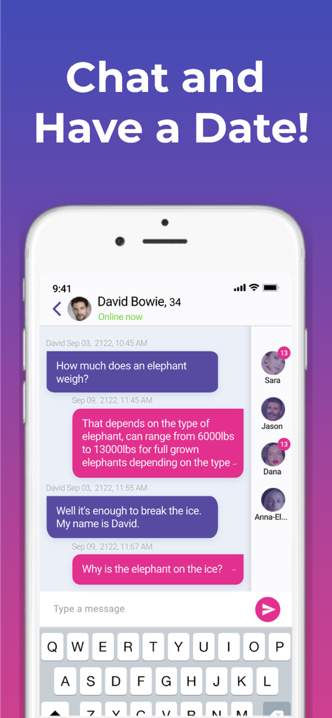 Local Dating App - DoULike - DoULike dating app messaging screen showing a chat between users with a joke icebreaker