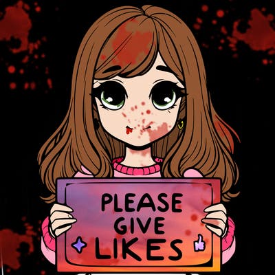 realistic girl that is holding a sign that says please give likes