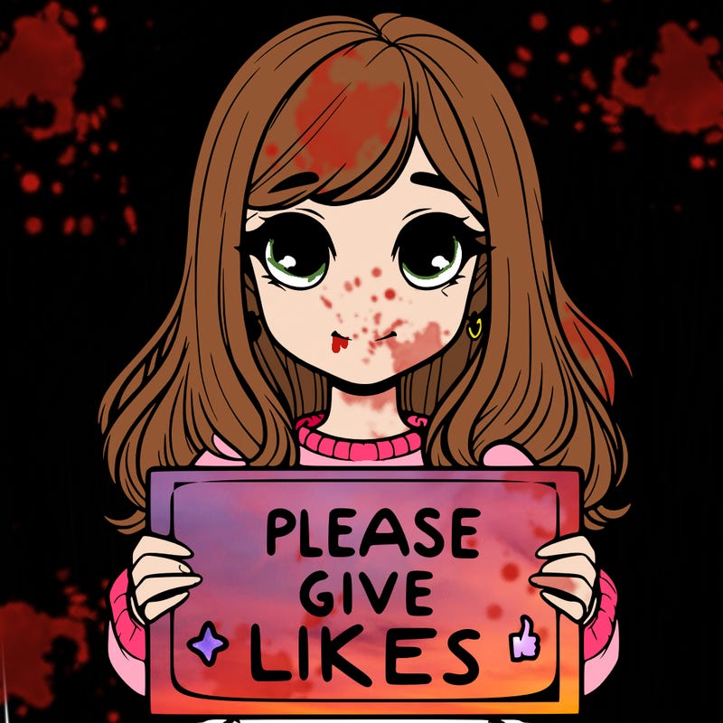 realistic girl that is holding a sign that says please give likes