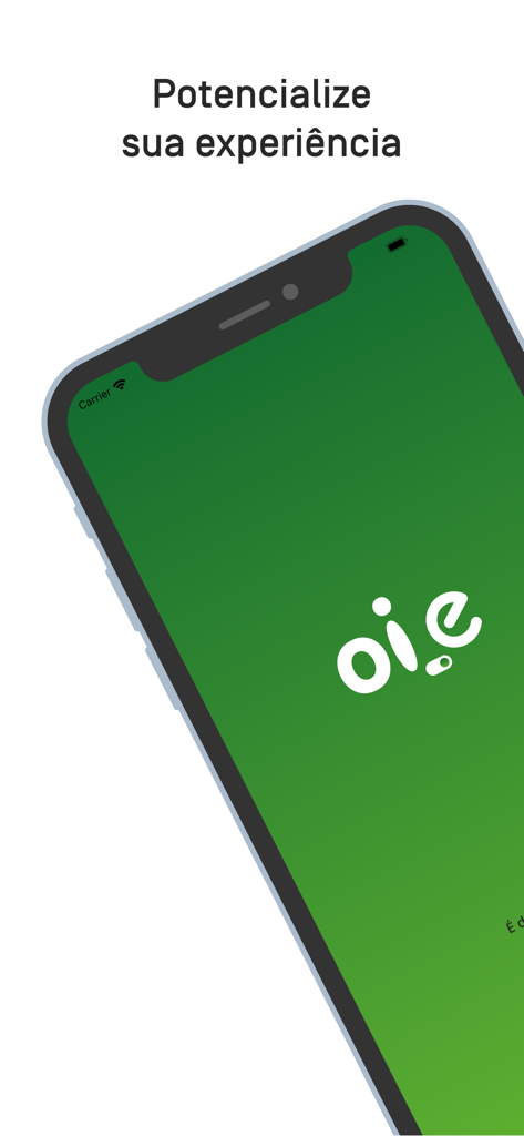 Oi_e - Splash screen of the Oie app for Oi Fibra customers on an iPhone