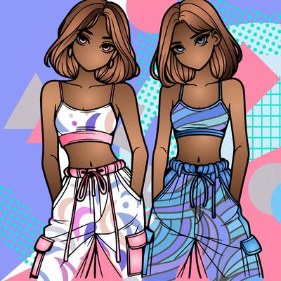 two girls with crop top with baggy pants