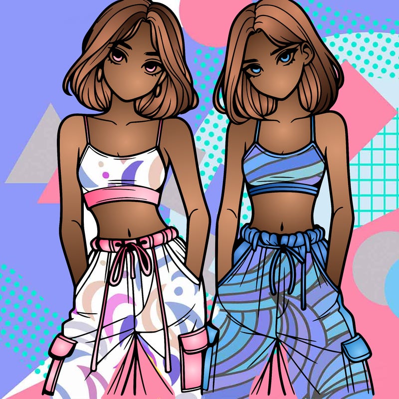 two girls with crop top with baggy pants