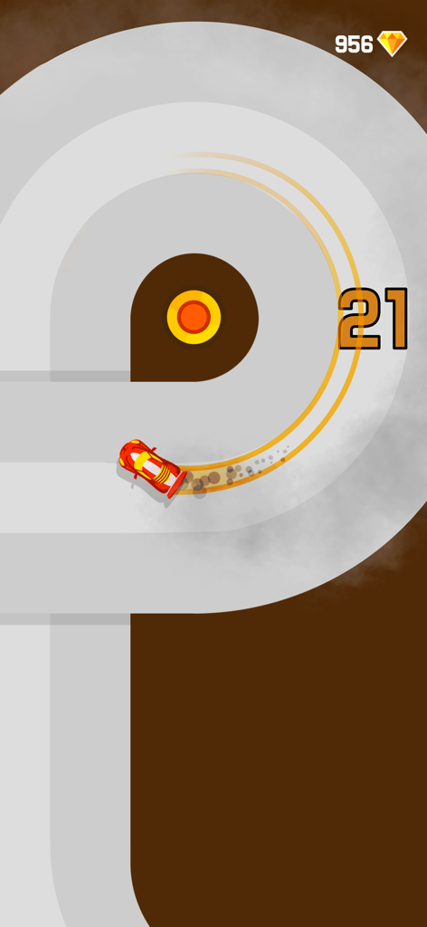 Un coche rojo realizando un drift en una curva en el juego móvil Sling Drift.
