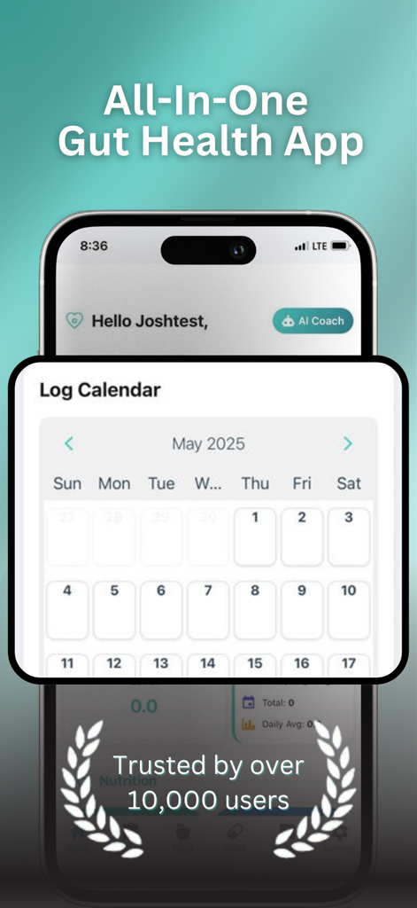 Poop Tracker - FlareCare AI - Interfaz de la aplicación FlareCare AI que muestra un calendario de registro para rastrear síntomas de salud digestiva