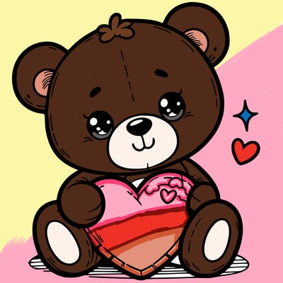 a cute teddy holding a cute heart