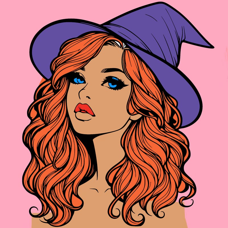 realistic witch girl with wavy hair and lips