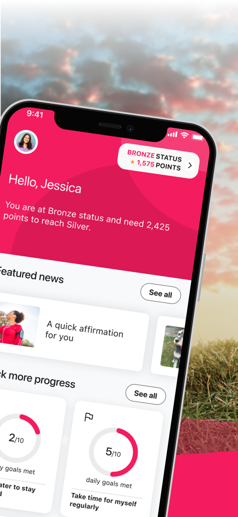 Power of Vitality - Power of Vitality app dashboard showing bronze status points and daily goal progress