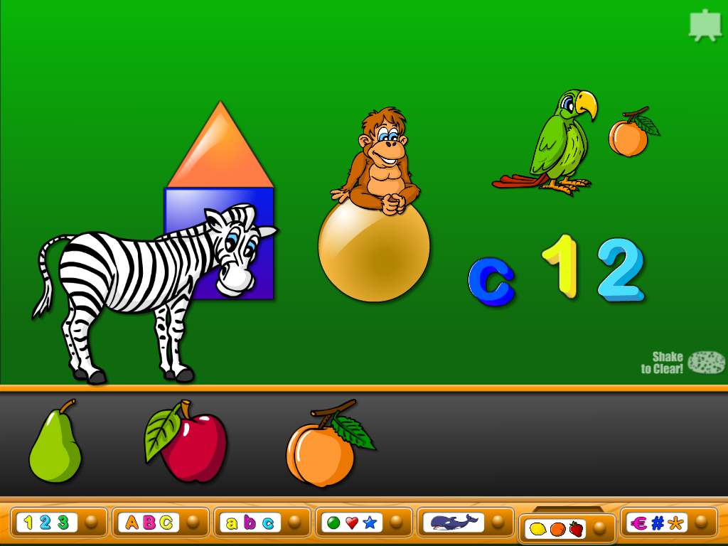 ABC Magnetic Land - Alphabet, Numbers, Animals, Fruits HD FREE - A green digital magnetic board with animal, number, and letter magnets for toddlers.