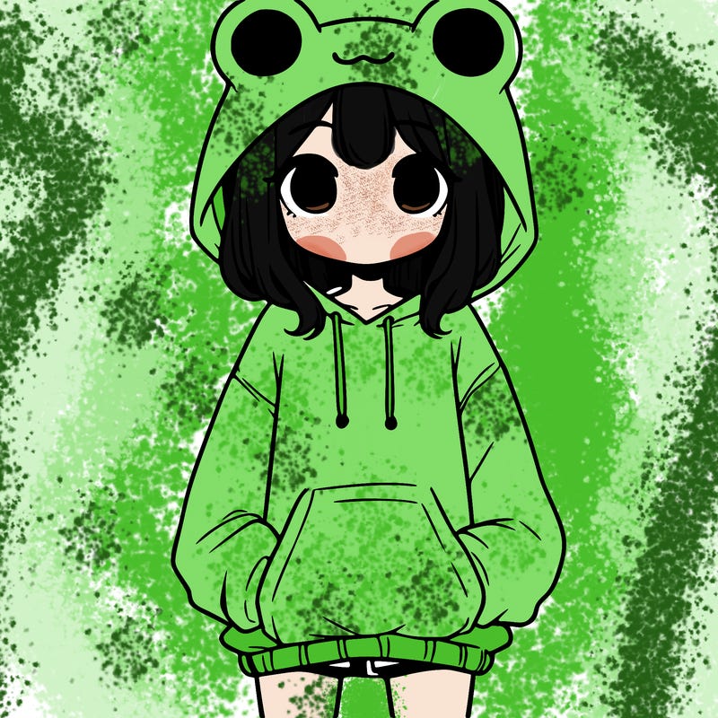 girl with baggy sweatshirt and frog hood