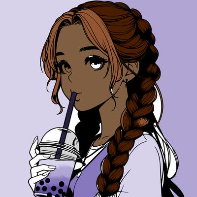realistic girl with braided hair drinking boba