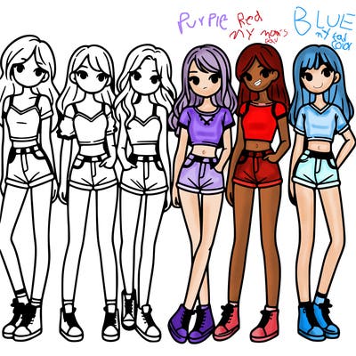 a group of girls wearing crop tops and shorts