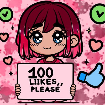 a girl with a sign saying 100 likes, please