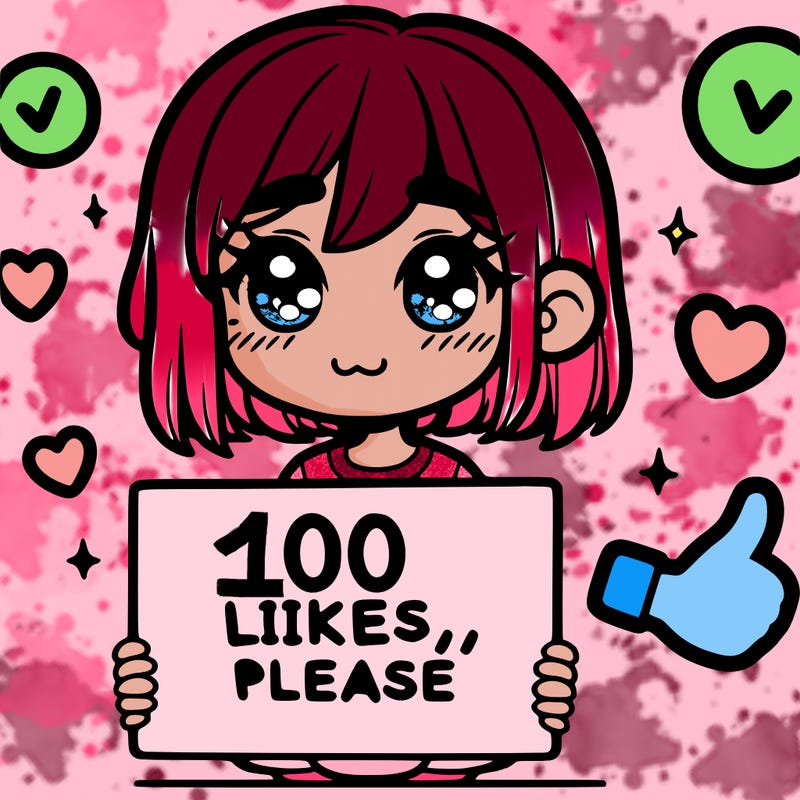 a girl with a sign saying 100 likes, please