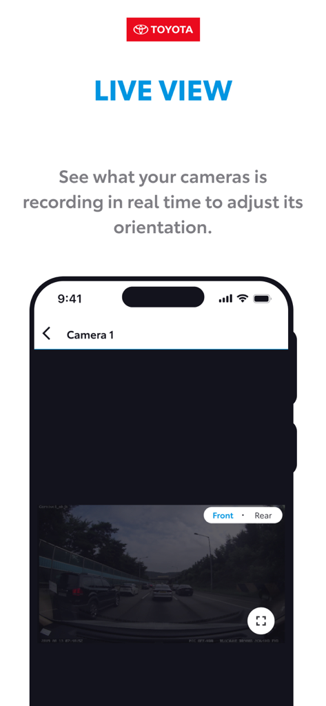 Toyota Series 2.0 Viewer - Toyota Series 2.0 Viewer 앱의 실시간 보기 화면, 실시간 대시캠 영상 표시
