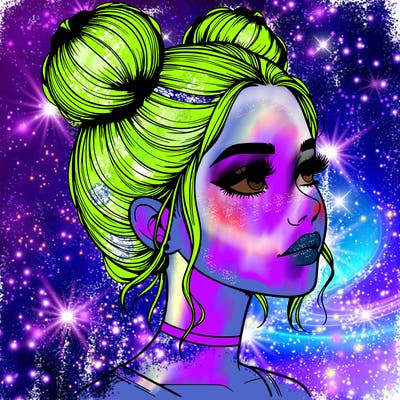 realistic girl with buns on the top of her head