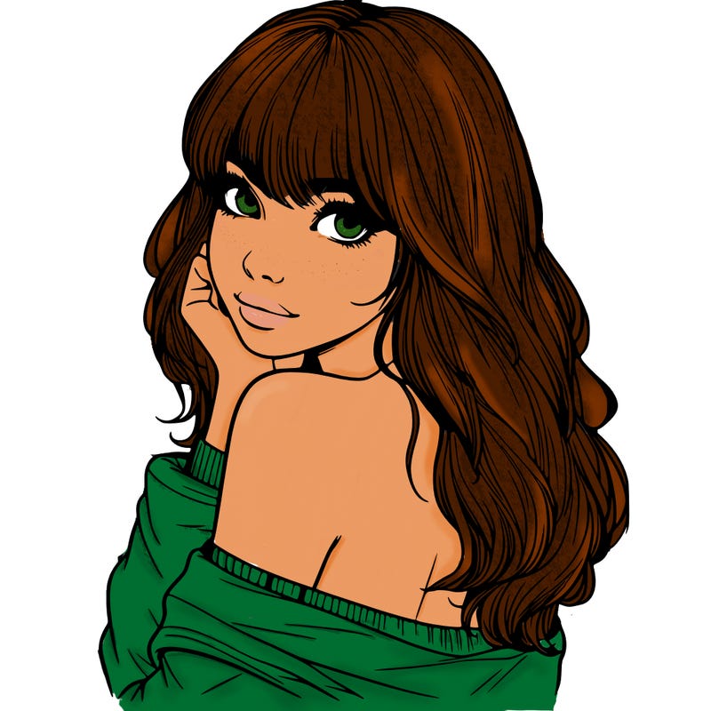 realistic girl with bangs looking over her shoulder