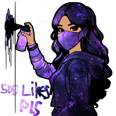 realistic girl with mask spray painting a wall