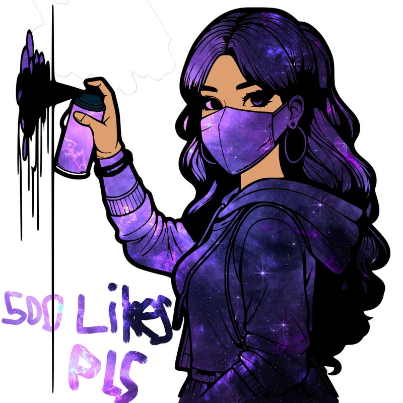 realistic girl with mask spray painting a wall