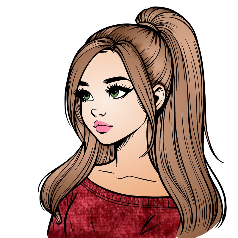 realistic girl with a high ponytail
