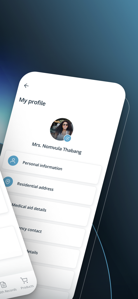 Netcare - User profile screen in the Netcare app showing sections for personal information and medical details