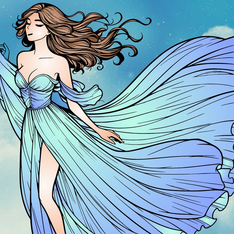 realistic woman in dress flowing the the wind